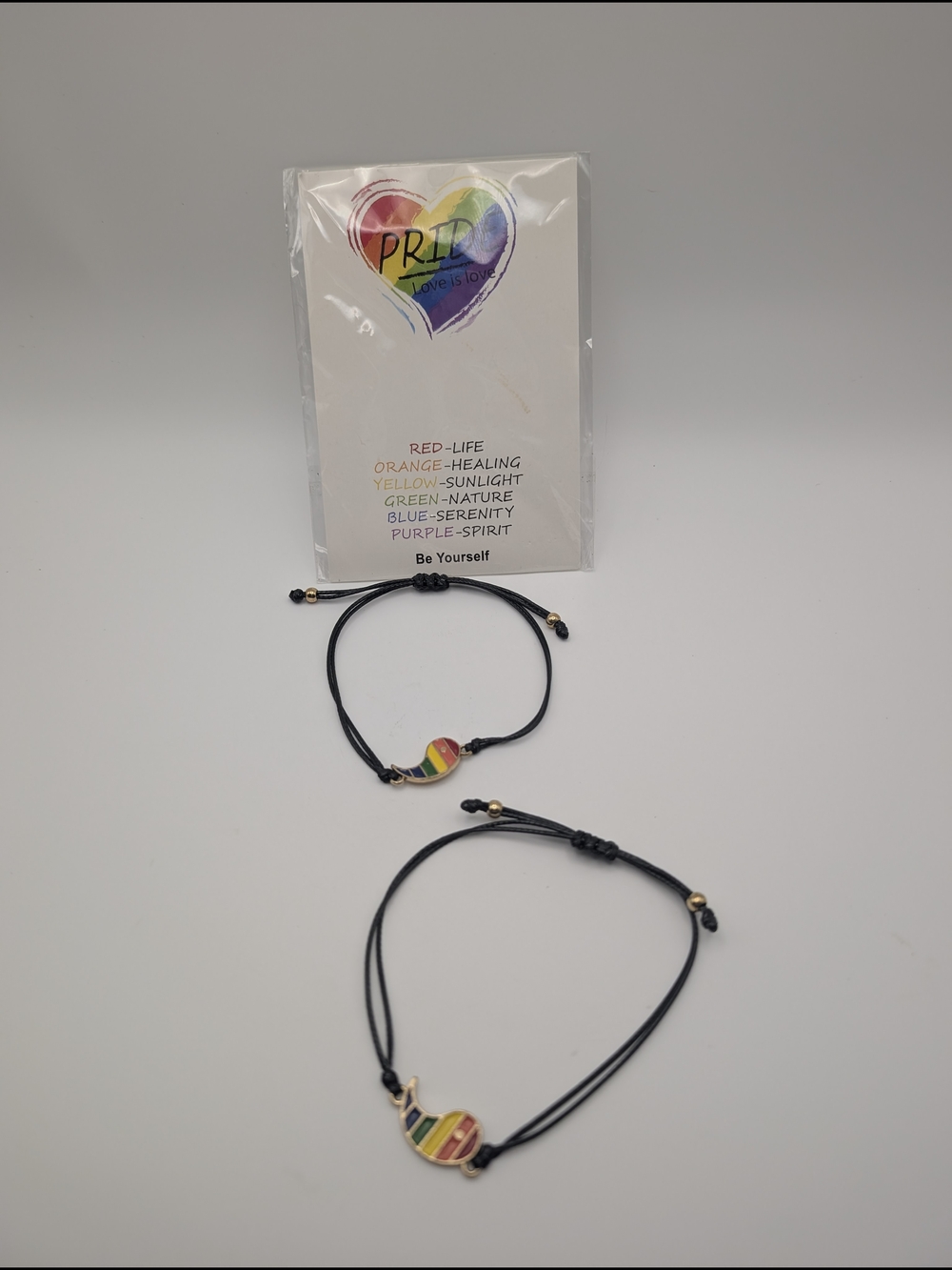 Set Of 2 Fashion Jewelry Pull String Bracelets PRIDE Rainbow Brand New Yin Yang